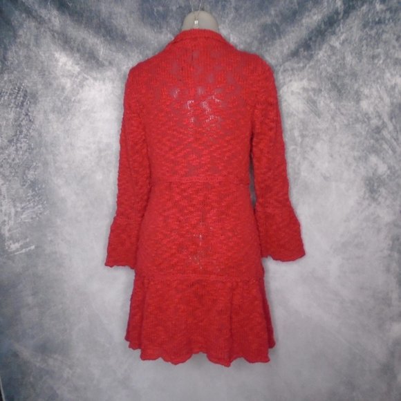 Long Cardigan Red Sweater Dress, Cute Sleeves! - Fever - Picture 5 of 9